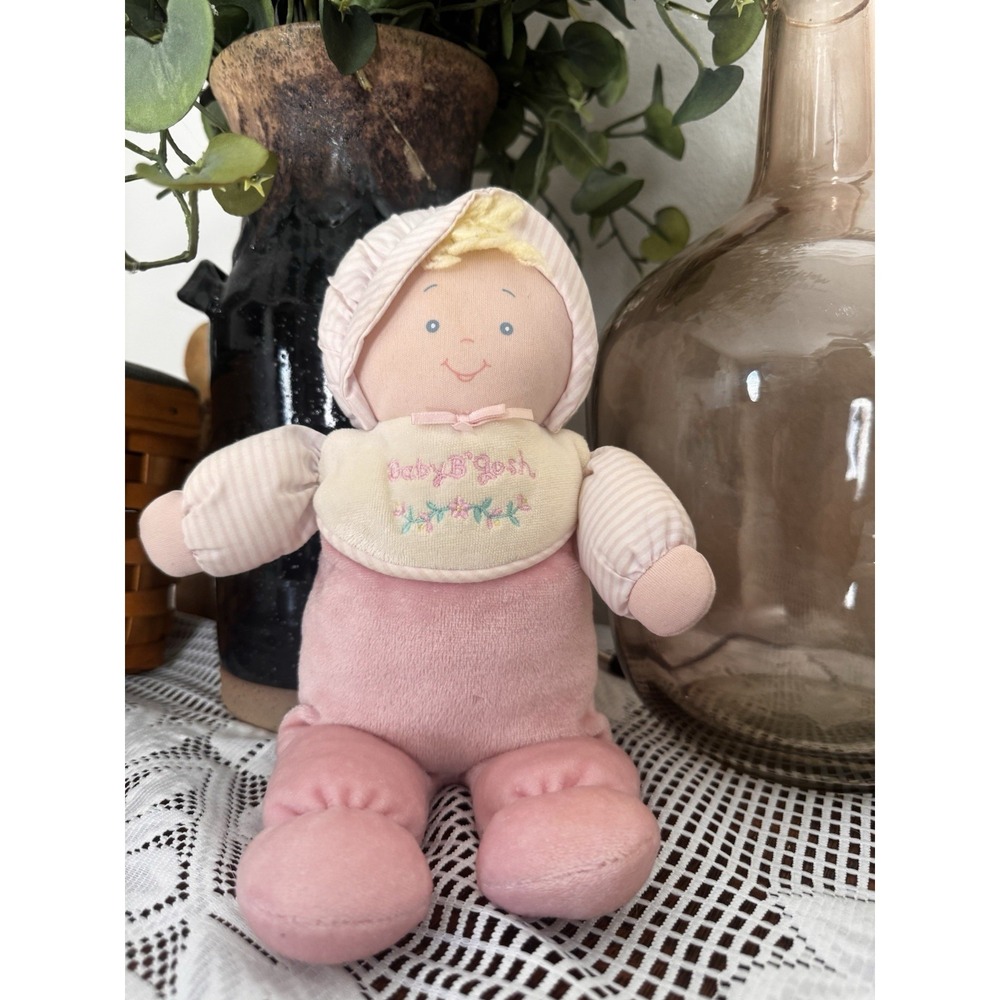 Baby B'Gosh Doll Girl Soft Pink Blonde Stripes Flowers Bib By Kids Gifts Vintage
